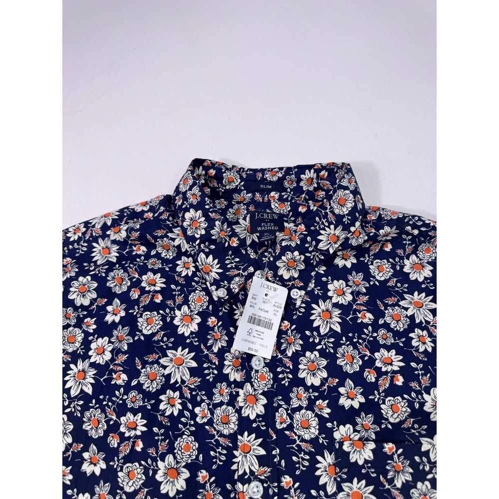 J Crew Flex Washed Slim Fit Button Shirt Mens XL Floral Blue AU526 NWT Casual